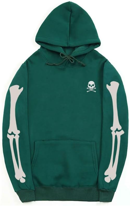 CORIRESHA Halloween Skull Print Hoodie Casual Long Sleeve Unisex Sweatshirt Kangaroo Pocket