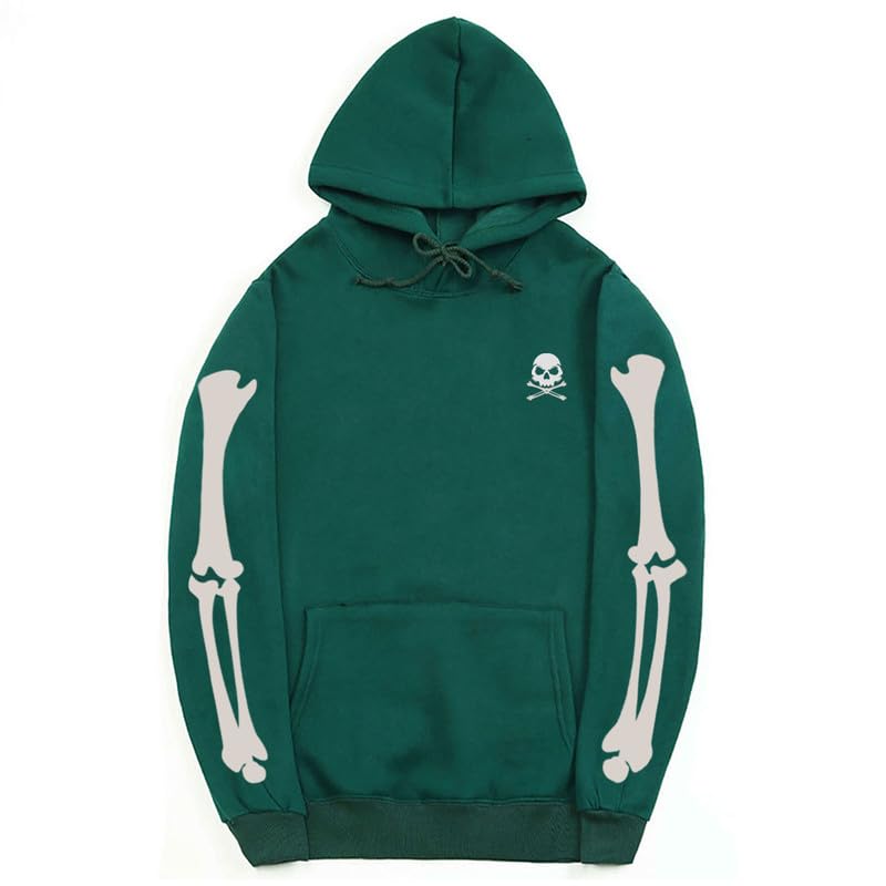 CORIRESHA Sudadera con capucha con estampado de calavera de Halloween Sudadera unisex de manga larga informal con bolsillo canguro