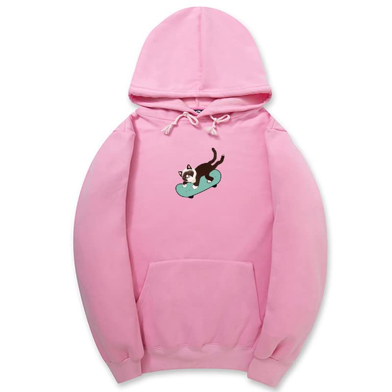 CORIRESHA Sudadera unisex divertida con diseño de gato y monopatín, de manga larga, suave y acogedora, a la moda