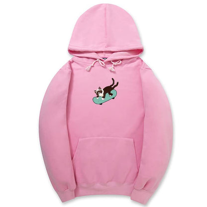 CORIRESHA Sudadera unisex divertida con diseño de gato y monopatín, de manga larga, suave y acogedora, a la moda