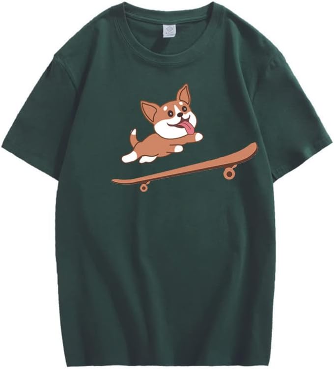 CORIRESHA Adolescente Lindo Shiba Inu Perro Monopatín Cuello Redondo Manga Corta Camiseta Acogedora