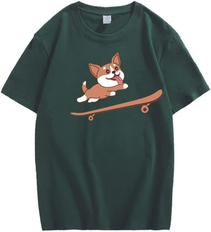 CORIRESHA Adolescente Lindo Shiba Inu Perro Monopatín Cuello Redondo Manga Corta Camiseta Acogedora