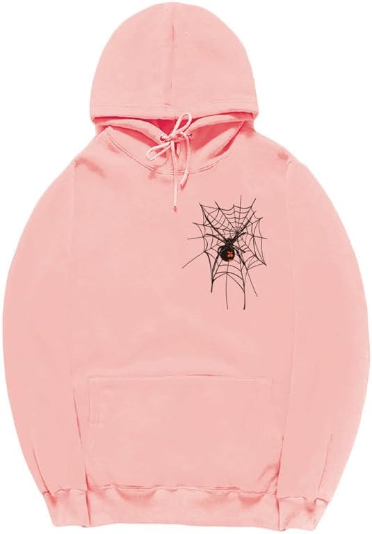 CORIRESHA Sudadera unisex con capucha de telaraña de Halloween, manga larga, con cordón, casual, estética Y2K