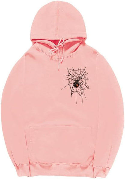 CORIRESHA Sudadera unisex con capucha de telaraña de Halloween, manga larga, con cordón, casual, estética Y2K