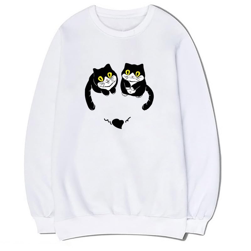 CORIRESHA Unisex Cute Cat Sweatshirts Crewneck Long Sleeves Casual Hearts Pullovers