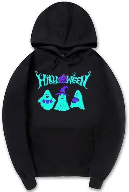 CORIRESHA Halloween Ghost Hoodie Long Sleeve Drawstring Pocket Unisex Harajuku Gothic Sweatshirt