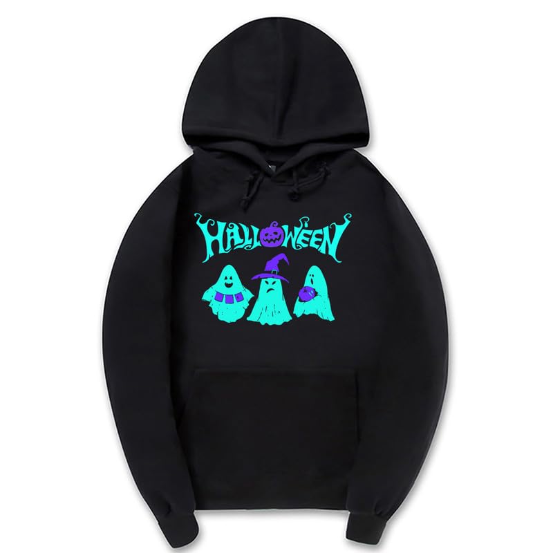 CORIRESHA Sudadera con capucha de fantasma de Halloween, sudadera gótica Harajuku de manga larga con bolsillo con cordón, unisex