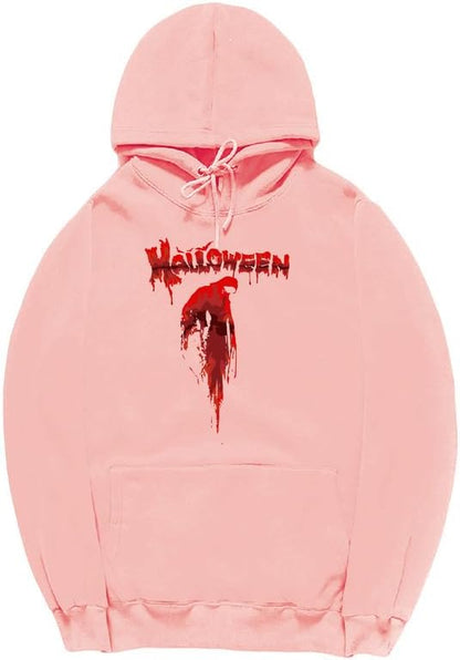 CORIRESHA Sudadera con capucha unisex con estampado de sangre informal de manga larga con cordón para Halloween
