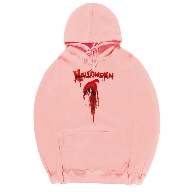 CORIRESHA Sudadera con capucha unisex con estampado de sangre informal de manga larga con cordón para Halloween