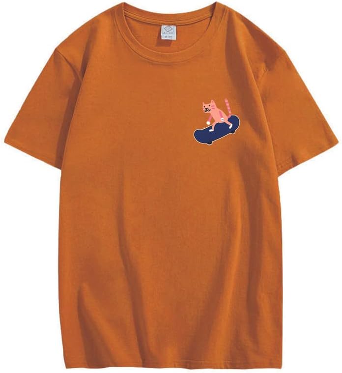 CORIRESHA Camiseta de algodón unisex básica con diseño de gato en monopatín para amantes de los animales