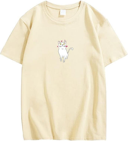 CORIRESHA Cute Heart Cat T-Shirt Girl Kawaii Clothing Animal Lovers