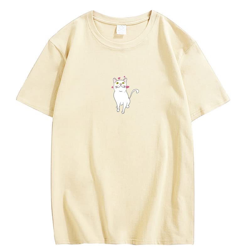 CORIRESHA Lindo Corazón Gato Camiseta Chica Kawaii Ropa Amantes de los Animales