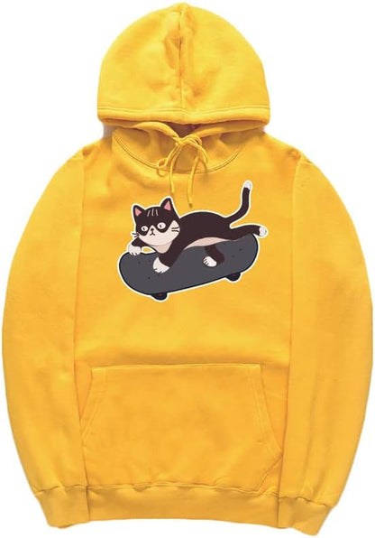 CORIRESHA Amantes de los gatos Sudadera con capucha linda Monopatín Casual Cordón Manga larga Sudadera unisex