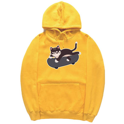 CORIRESHA Amantes de los gatos Sudadera con capucha linda Monopatín Casual Cordón Manga larga Sudadera unisex