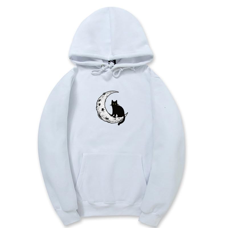 CORIRESHA Sudadera con capucha unisex Moon Cat Casual de manga larga suave y linda sudadera con bolsillo