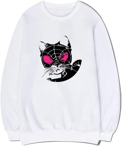 CORIRESHA Sudadera casual Y2K con diseño de telaraña para amantes de los gatos, cuello redondo, manga larga, para mujer