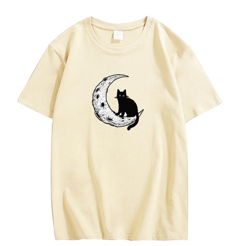 CORIRESHA Camiseta unisex de manga corta con cuello redondo y diseño de gato lunar, informal, de algodón suave