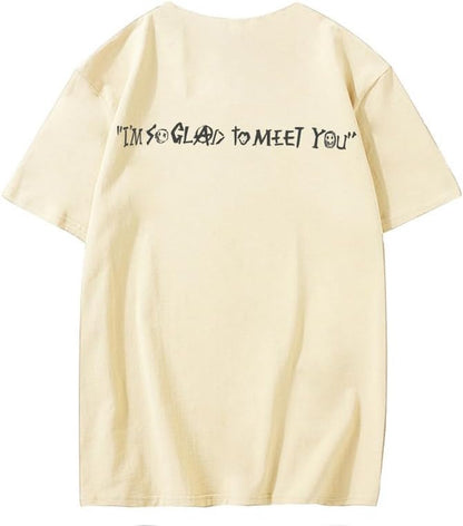 CORIRESHA Camiseta holgada de verano de manga corta con cuello redondo y estampado de letras en la espalda unisex