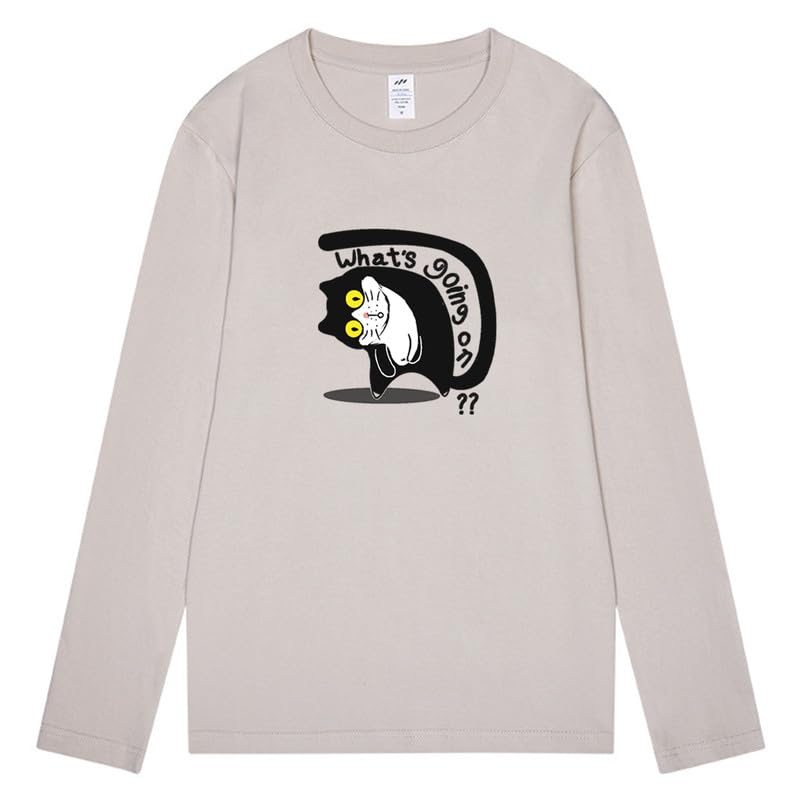 CORIRESHA Unisex Cat T-Shirt Crew Neck Long Sleeve Cotton Basic Cute Top