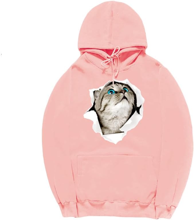 CORIRESHA Adolescente Lindo Gato Sudadera con capucha Casual Manga Larga Cordón Básico Algodón Sudadera