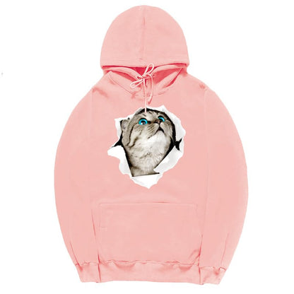 CORIRESHA Adolescente Lindo Gato Sudadera con capucha Casual Manga Larga Cordón Básico Algodón Sudadera