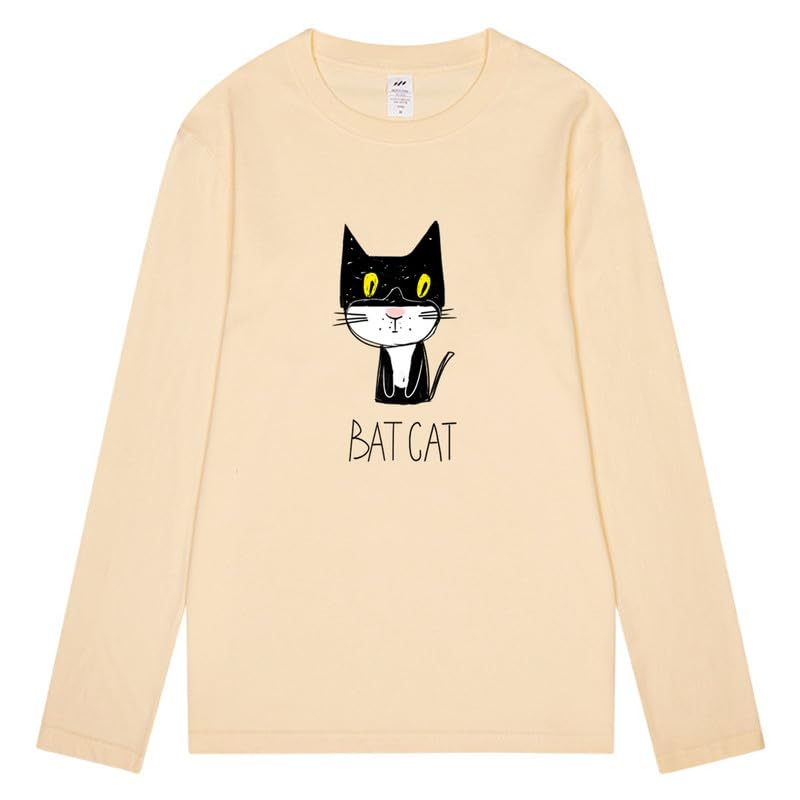 CORIRESHA Teen Funny Cat Bat Crew Neck Long Sleeves Casual Fall T-Shirt