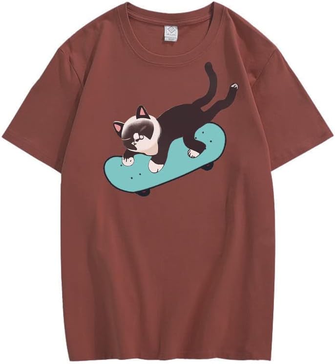 CORIRESHA Camiseta unisex de manga corta con cuello redondo y estilo casual para amantes de los gatos