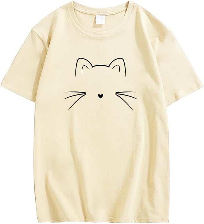 CORIRESHA Camiseta unisex con estampado de cara de gato, cuello redondo, manga corta, camisetas lindas de verano