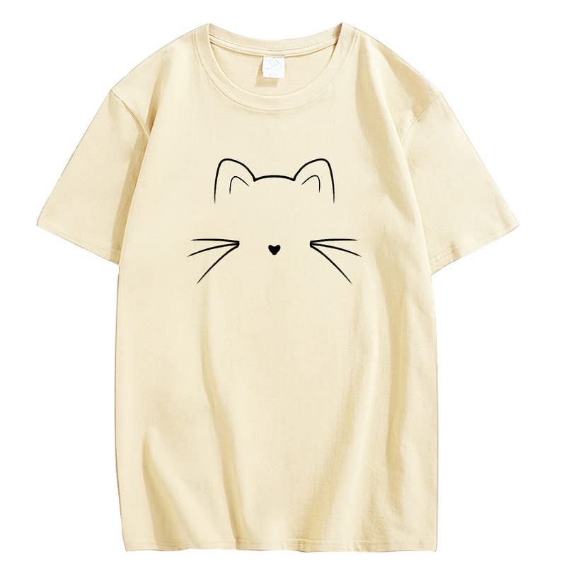 CORIRESHA Camiseta unisex con estampado de cara de gato, cuello redondo, manga corta, camisetas lindas de verano