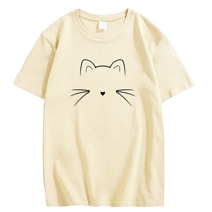 CORIRESHA Camiseta unisex con estampado de cara de gato, cuello redondo, manga corta, camisetas lindas de verano