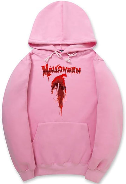 CORIRESHA Sudadera con capucha unisex con estampado de sangre informal de manga larga con cordón para Halloween