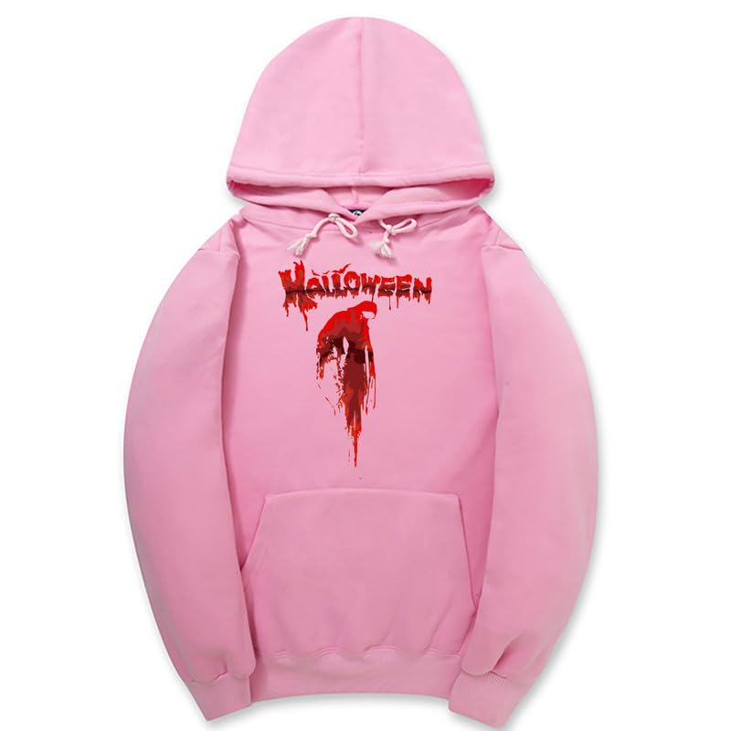 CORIRESHA Sudadera con capucha unisex con estampado de sangre informal de manga larga con cordón para Halloween
