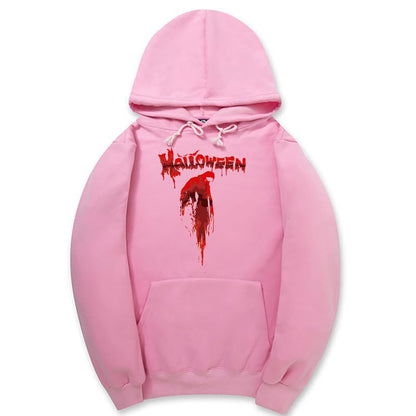 CORIRESHA Sudadera con capucha unisex con estampado de sangre informal de manga larga con cordón para Halloween