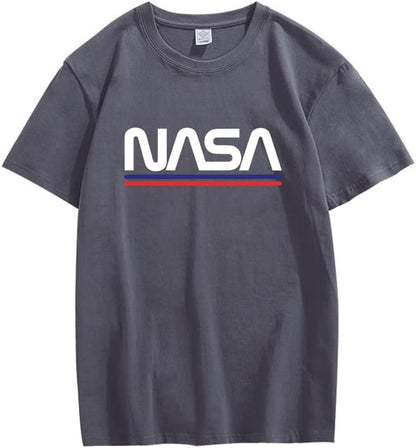 CORIRESHA Teen NASA Letter Print Casual Crew Neck Short Sleeve Basic Cotton T-Shirt