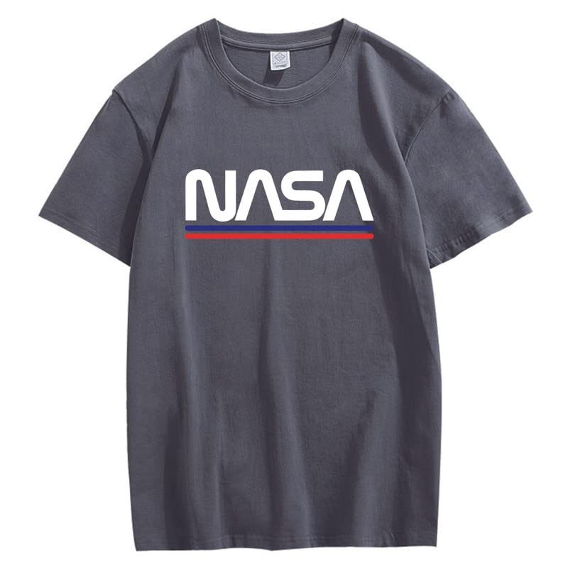 CORIRESHA Teen NASA Letter Print Casual Crew Neck Short Sleeve Basic Cotton T-Shirt