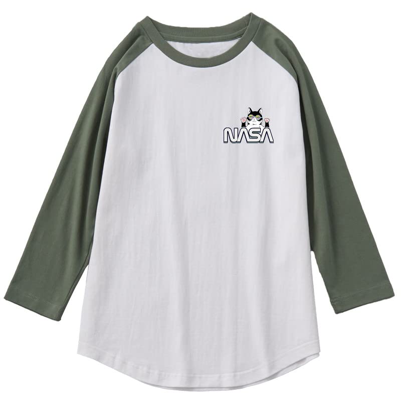 CORIRESHA Cat Lover Cute Top 3/4 Sleeves Casual Color Block Teen's NASA T-Shirt
