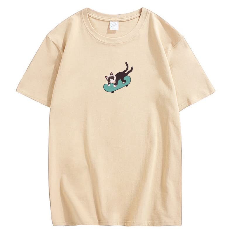CORIRESHA Hombres Mujeres Monopatín Gato Cuello Redondo Manga Corta Suelta Tallas Grandes Camisetas