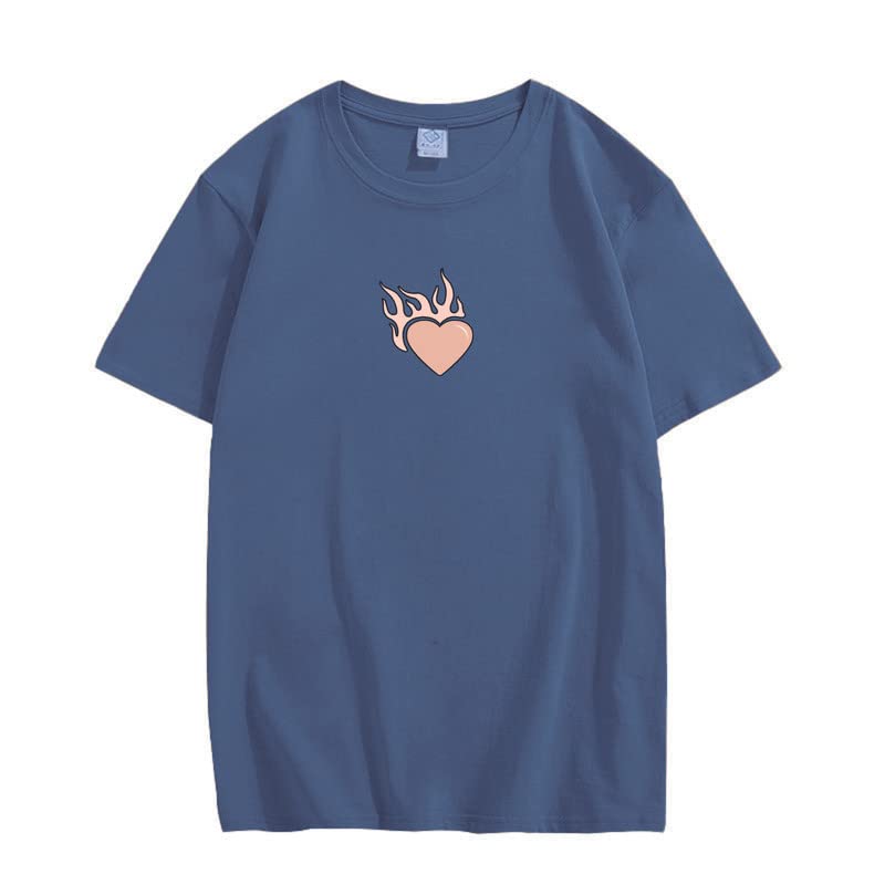 CORIRESHA Adolescente Lindo Corazón Llama Cuello Redondo Manga Corta Casual Algodón San Valentín Camiseta