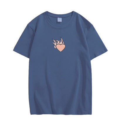 CORIRESHA Adolescente Lindo Corazón Llama Cuello Redondo Manga Corta Casual Algodón San Valentín Camiseta