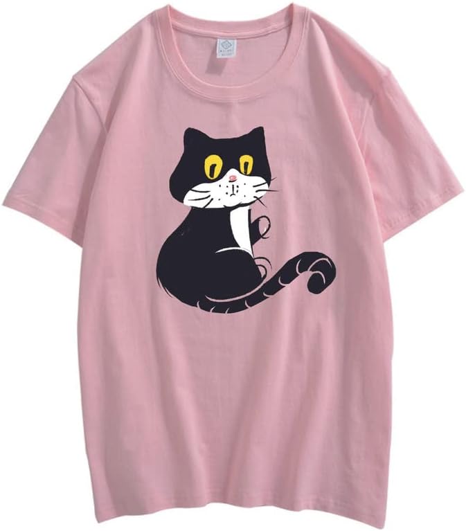 CORIRESHA Adolescente Gato Camiseta Cuello Redondo Manga Corta Suelta Suave Acogedor Lindo Tops