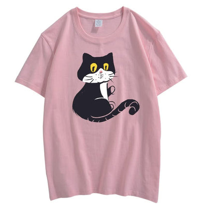 CORIRESHA Teen Cat T-Shirt Round Neck Short Sleeves Loose Soft Cozy Cute Tops
