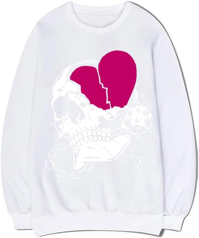CORIRESHA Adolescente Casual Halloween Calavera Cuello Redondo Manga Larga Lindo Corazón Sudadera