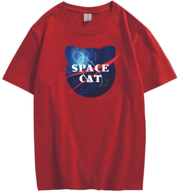 CORIRESHA Space Lover Casual cuello redondo manga corta lindo gato talla grande camiseta unisex