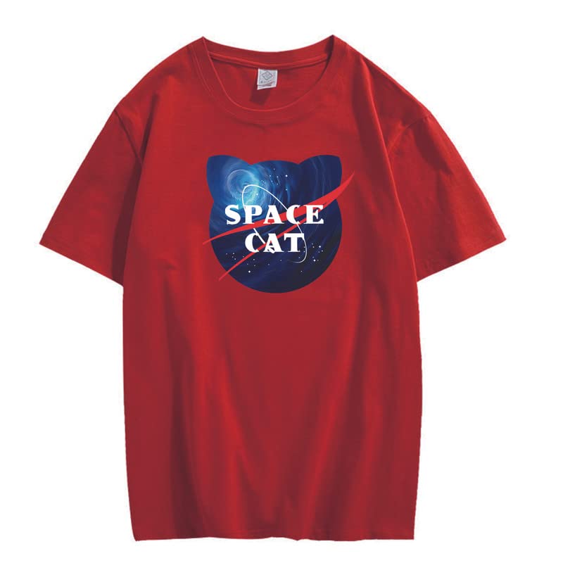 CORIRESHA Space Lover Casual cuello redondo manga corta lindo gato talla grande camiseta unisex