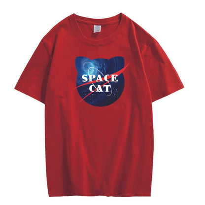 CORIRESHA Space Lover Casual cuello redondo manga corta lindo gato talla grande camiseta unisex