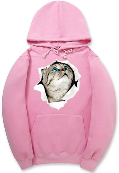 CORIRESHA Adolescente Lindo Gato Sudadera con capucha Casual Manga Larga Cordón Básico Algodón Sudadera