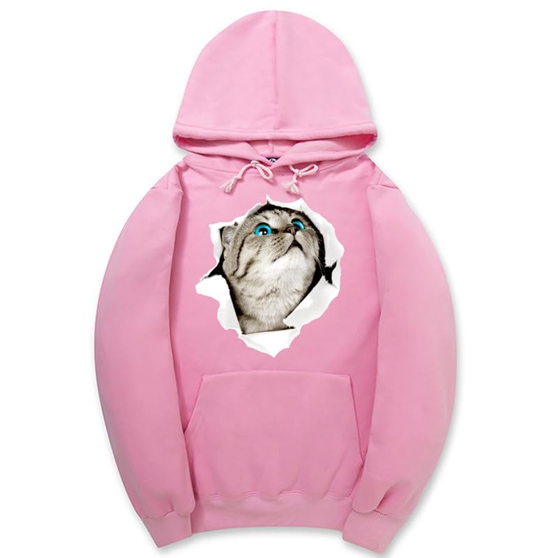CORIRESHA Adolescente Lindo Gato Sudadera con capucha Casual Manga Larga Cordón Básico Algodón Sudadera