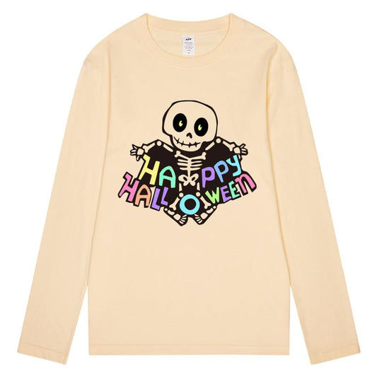 CORIRESHA Camiseta de calavera para mujer Cuello redondo Manga larga Y2k Estética Disfraces de Halloween