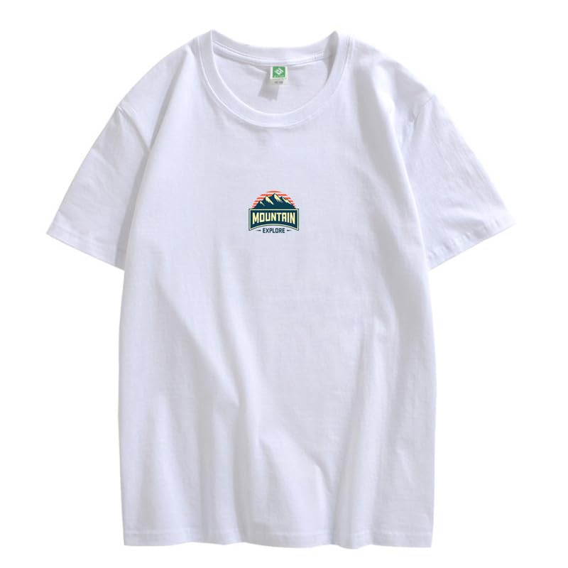 CORIRESHA Camiseta unisex de algodón holgada de manga corta con cuello redondo y gráfico de montaña retro