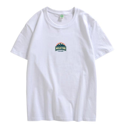 CORIRESHA Camiseta unisex de algodón holgada de manga corta con cuello redondo y gráfico de montaña retro